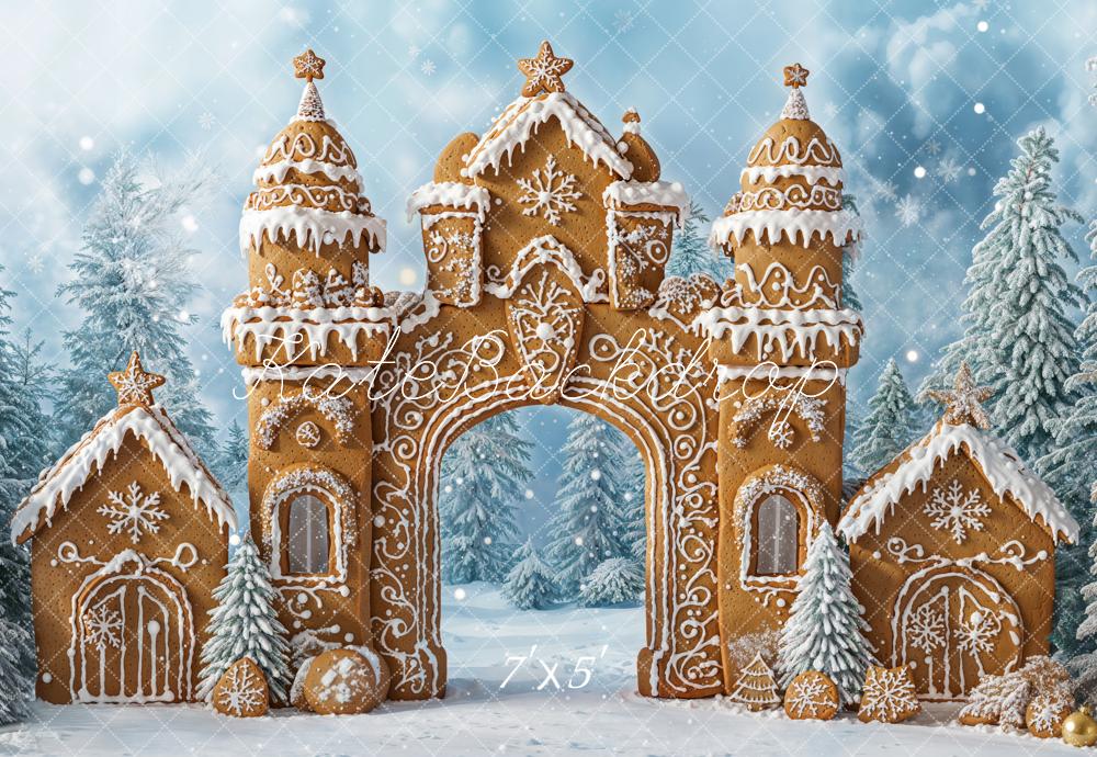 Lightning Deals Kate Christmas Gingerbread Castle Snow Backdrop Designed by Emetselch -UK