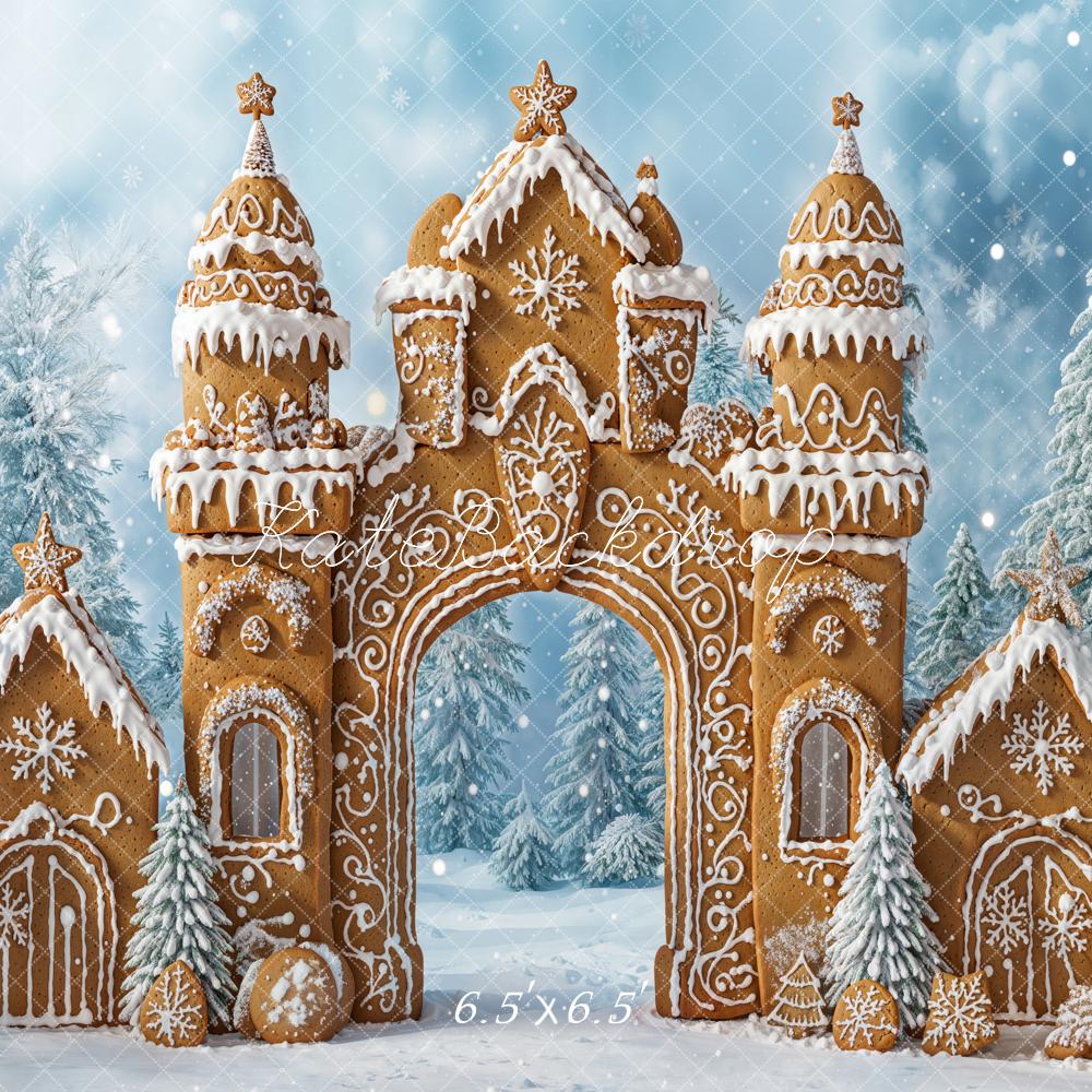 Lightning Deals Kate Christmas Gingerbread Castle Snow Backdrop Designed by Emetselch -UK