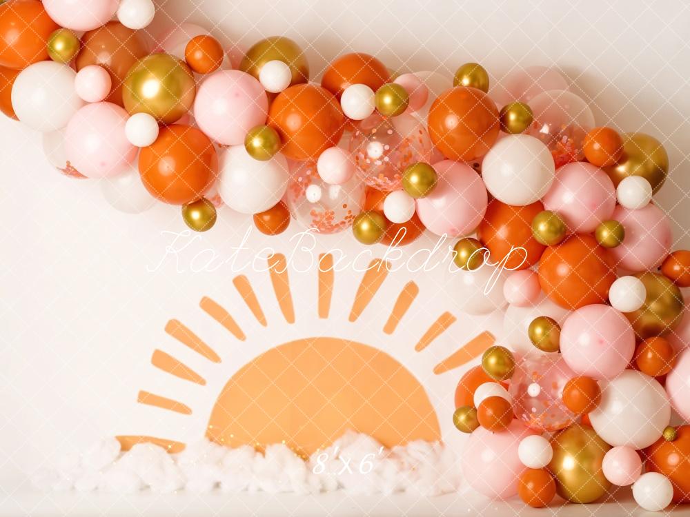 Kate Cake Smash Balloon Arch Sunrise Backdrop Designed by Mandy Ringe Photography -UK