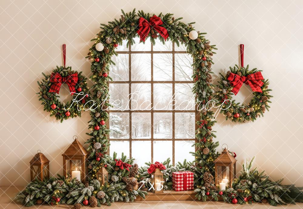 Kate Christmas Wreath Arched Window Backdrop Designed by Emetselch -UK