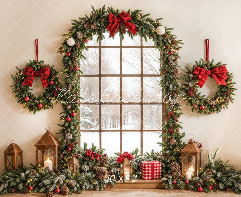 Kate Christmas Wreath Arched Window Backdrop Designed by Emetselch -UK