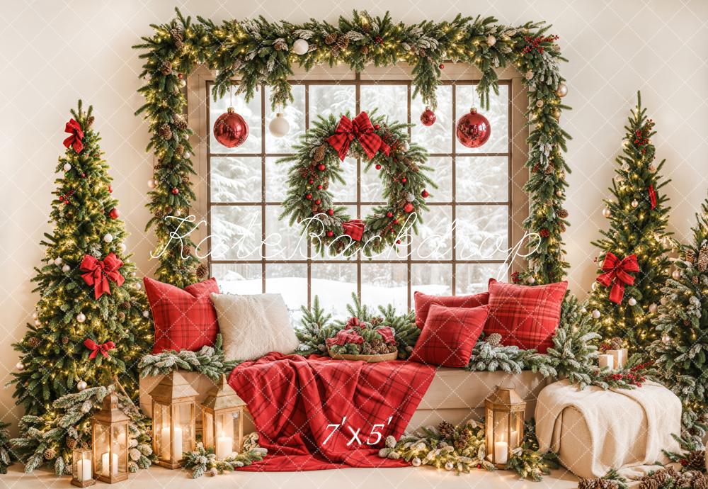 Kate Christmas Window Garland Red Blanket Backdrop Designed by Emetselch -UK