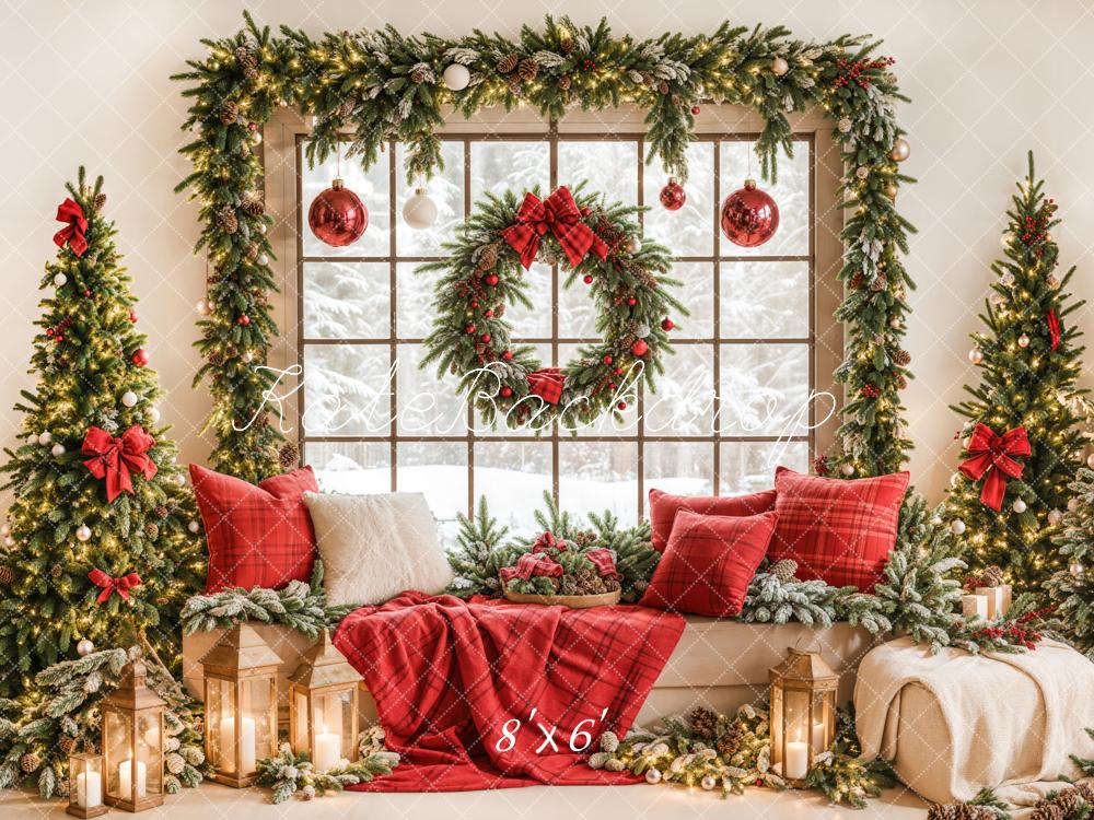 Kate Christmas Window Garland Red Blanket Backdrop Designed by Emetselch -UK