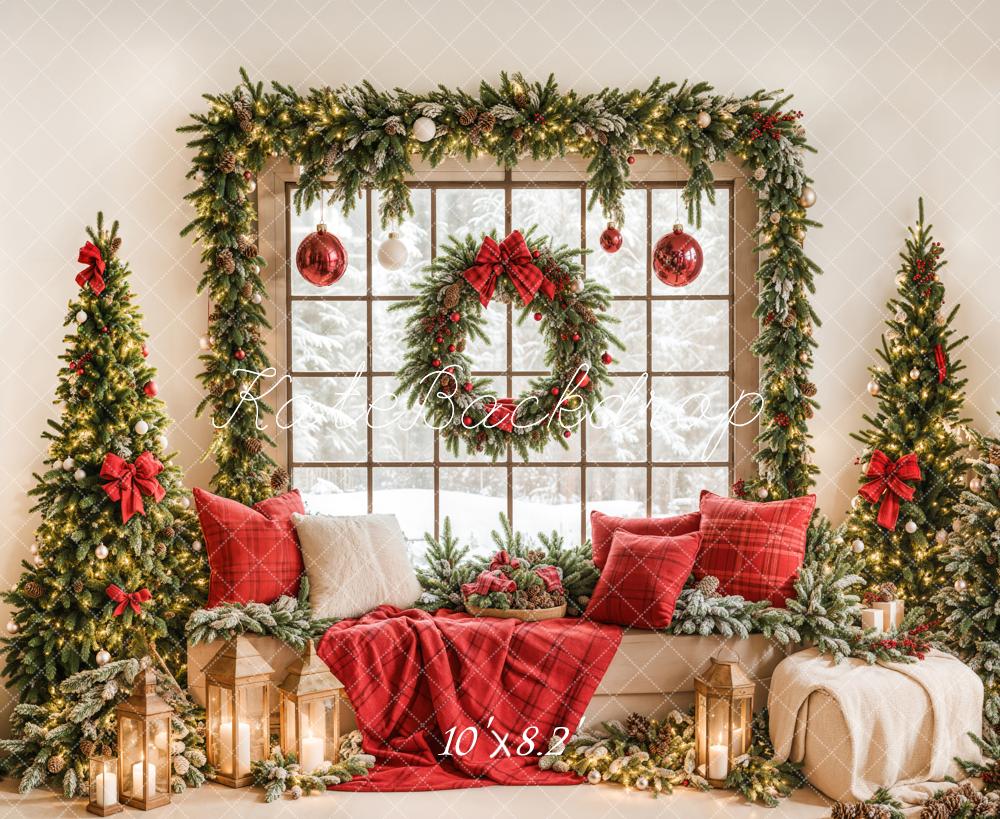Kate Christmas Window Garland Red Blanket Backdrop Designed by Emetselch -UK