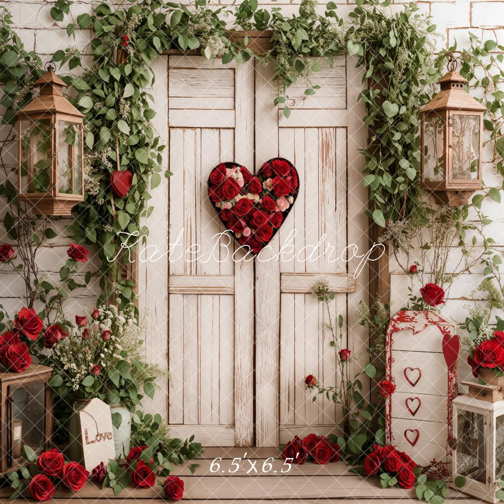 Kate Valentine's Day Heart Door Roses White Backdrop Designed by Emetselch -UK