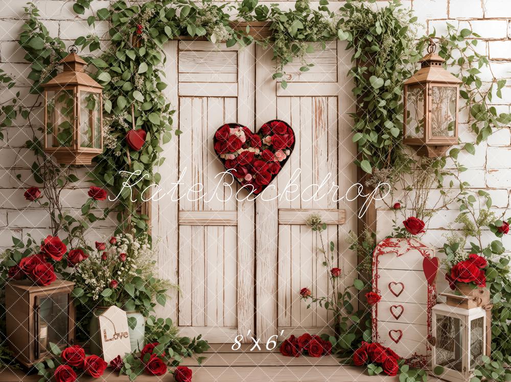 Kate Valentine's Day Heart Door Roses White Backdrop Designed by Emetselch -UK