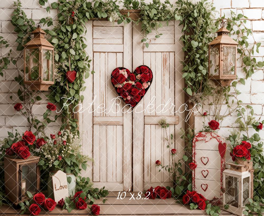 Kate Valentine's Day Heart Door Roses White Backdrop Designed by Emetselch -UK