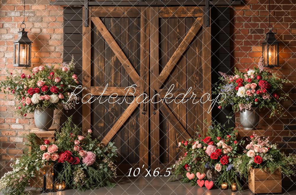 Lightning Deals Kate Spring Rustic Barn Door Floral Backdrop Designed by Emetselch -UK