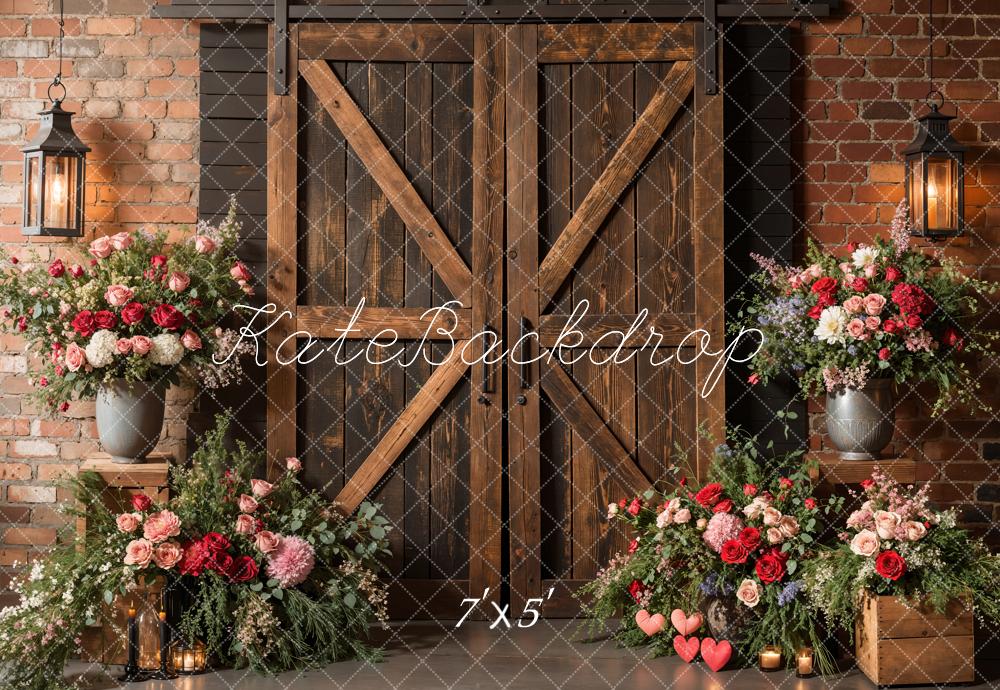 Lightning Deals Kate Spring Rustic Barn Door Floral Backdrop Designed by Emetselch -UK