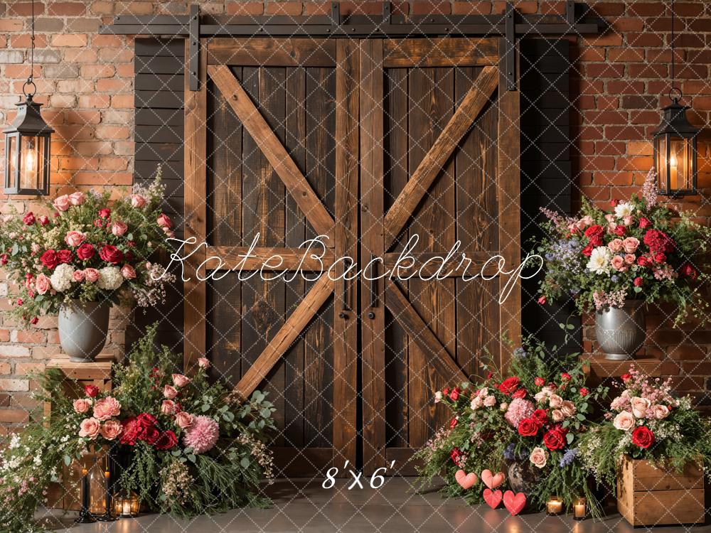 Lightning Deals Kate Spring Rustic Barn Door Floral Backdrop Designed by Emetselch -UK
