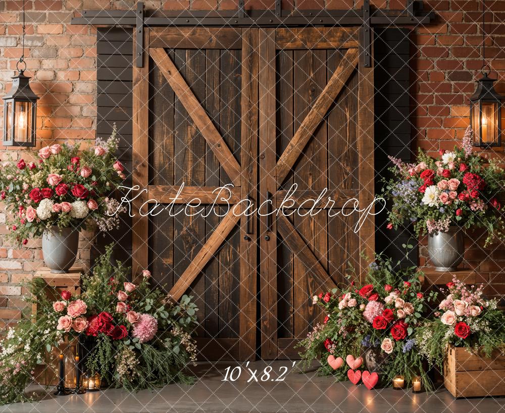 Lightning Deals Kate Spring Rustic Barn Door Floral Backdrop Designed by Emetselch -UK