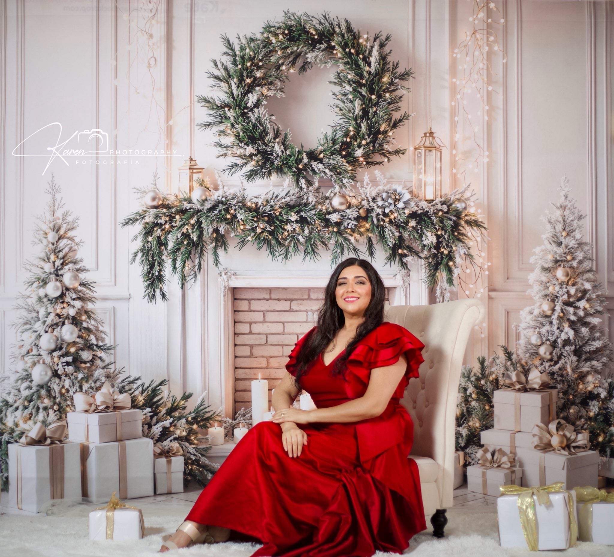 Kate Christmas Tree Fireplace Garland Backdrop Designed by Emetselch -UK