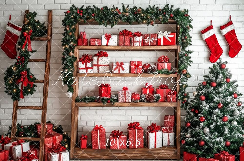 Kate Christmas Tree Gifts Shelf Wooden Ladder Backdrop Designed by Patty Robert -UK