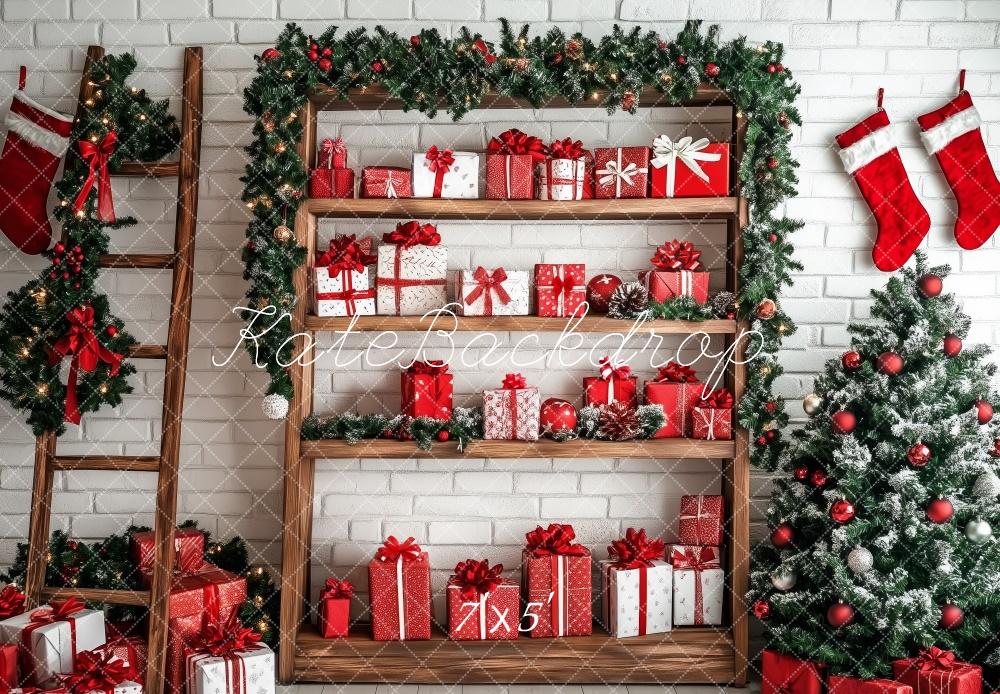 Kate Christmas Tree Gifts Shelf Wooden Ladder Backdrop Designed by Patty Robert -UK