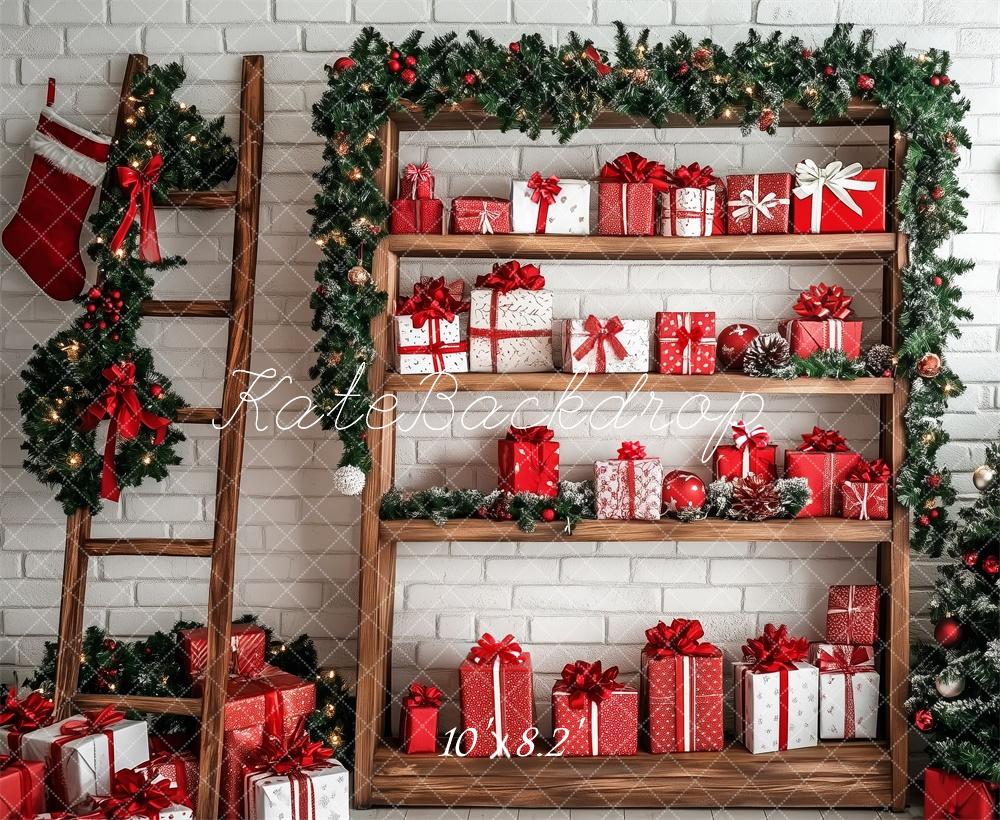 Kate Christmas Tree Gifts Shelf Wooden Ladder Backdrop Designed by Patty Robert -UK