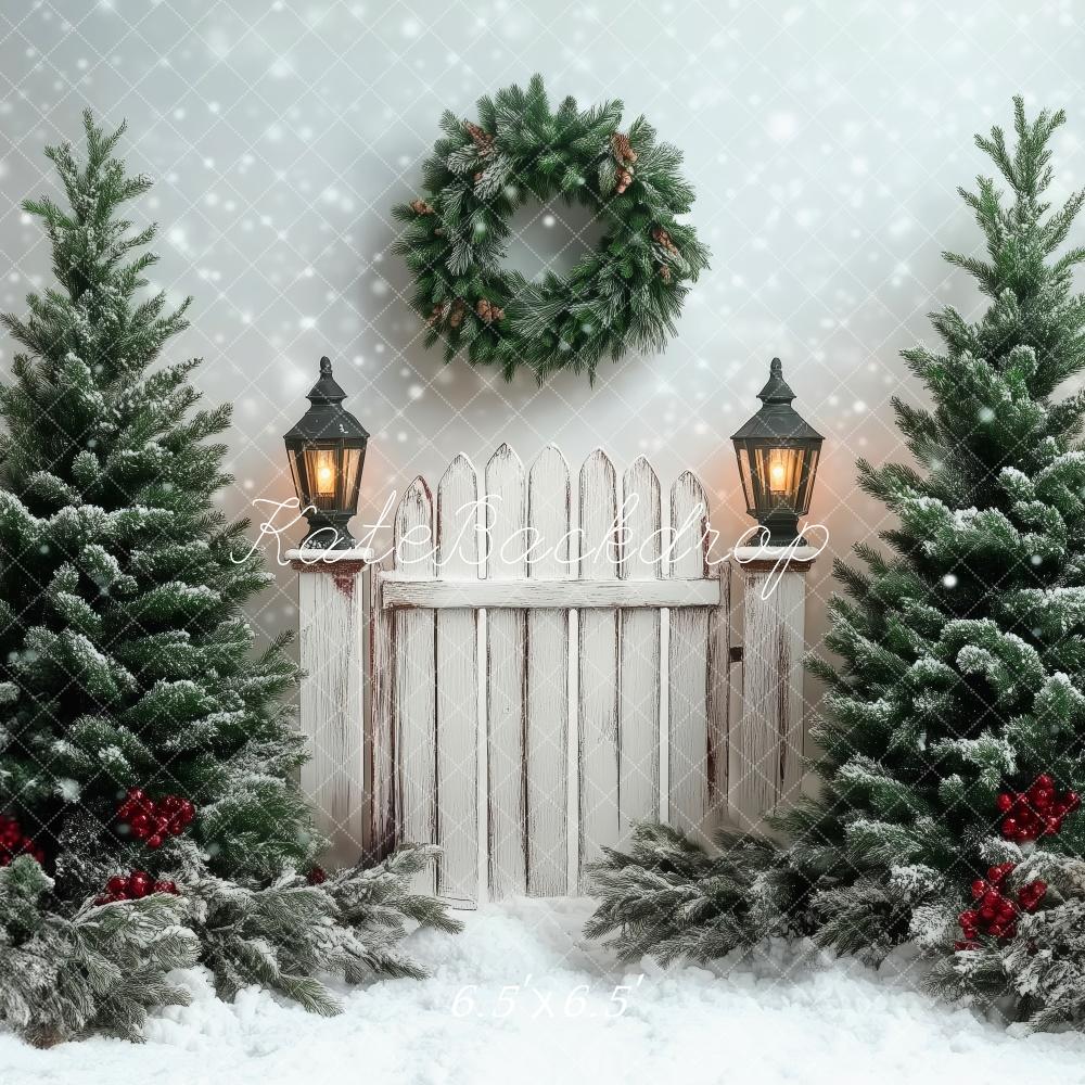 Kate Christmas Trees Fence Snow Backdrop Designed by Patty Robert -UK