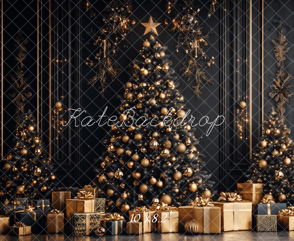 Lightning Deals Kate Christmas Tree Golden Gifts Black Backdrop Designed by Patty Robert -UK