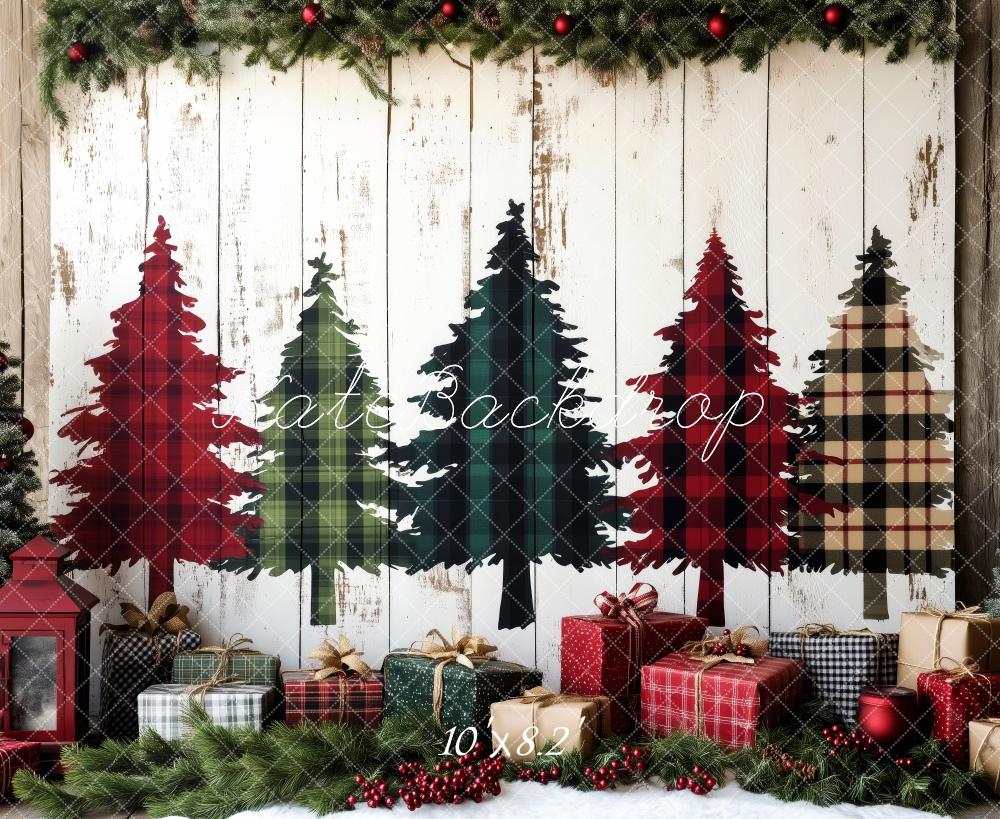 Kate Christmas Plaid Trees Gifts Backdrop Designed by Patty Robert -UK