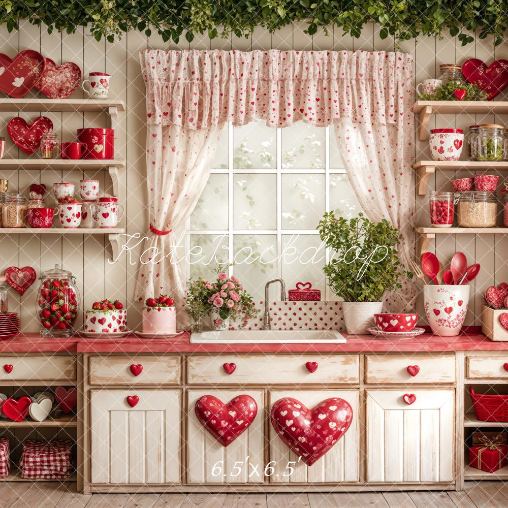 Lightning Deals Kate Valentine's Day Kitchen Red Heart Plates Backdrop Designed by Emetselch -UK
