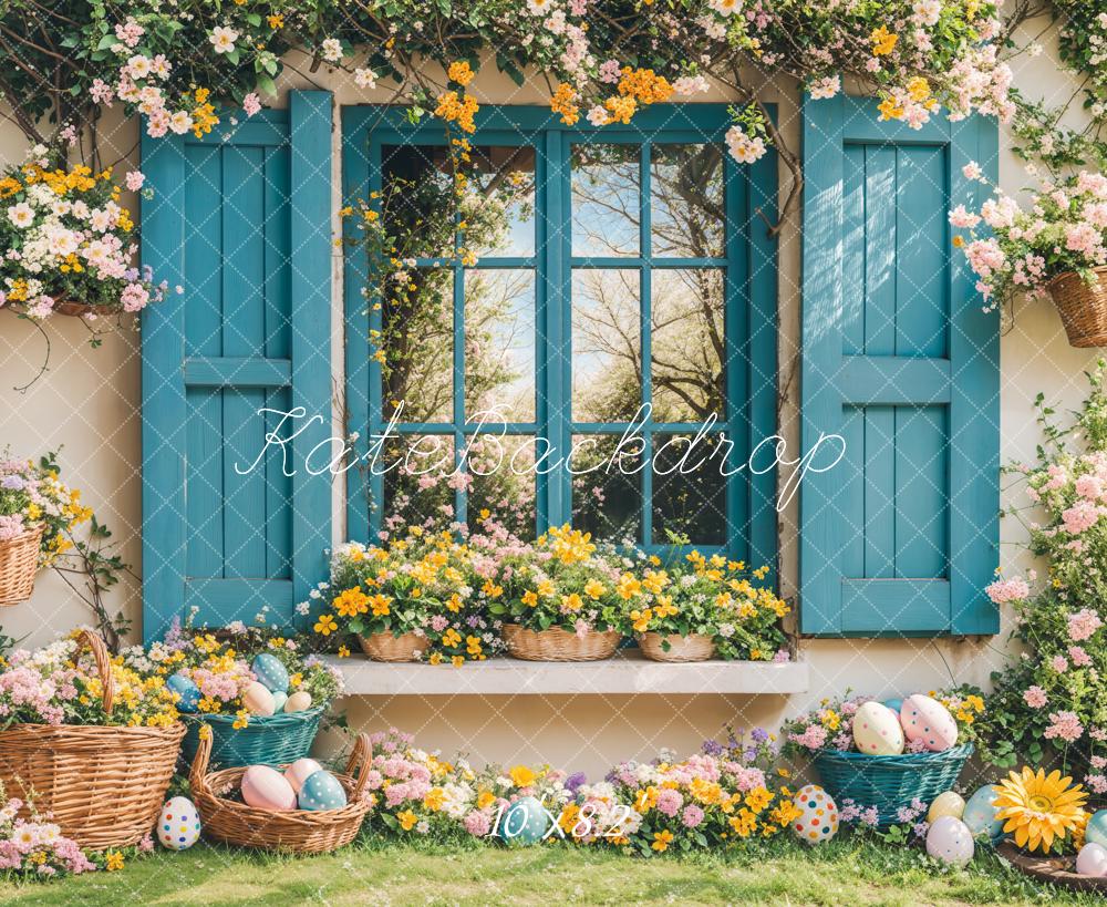 Lightning Deals Kate Easter Bunny Floral Blue Window Backdrop Designed by Emetselch -UK