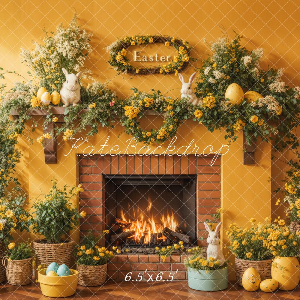Lightning Deals Kate Easter Floral Yellow Fireplace Eggs Backdrop Designed by Emetselch -UK