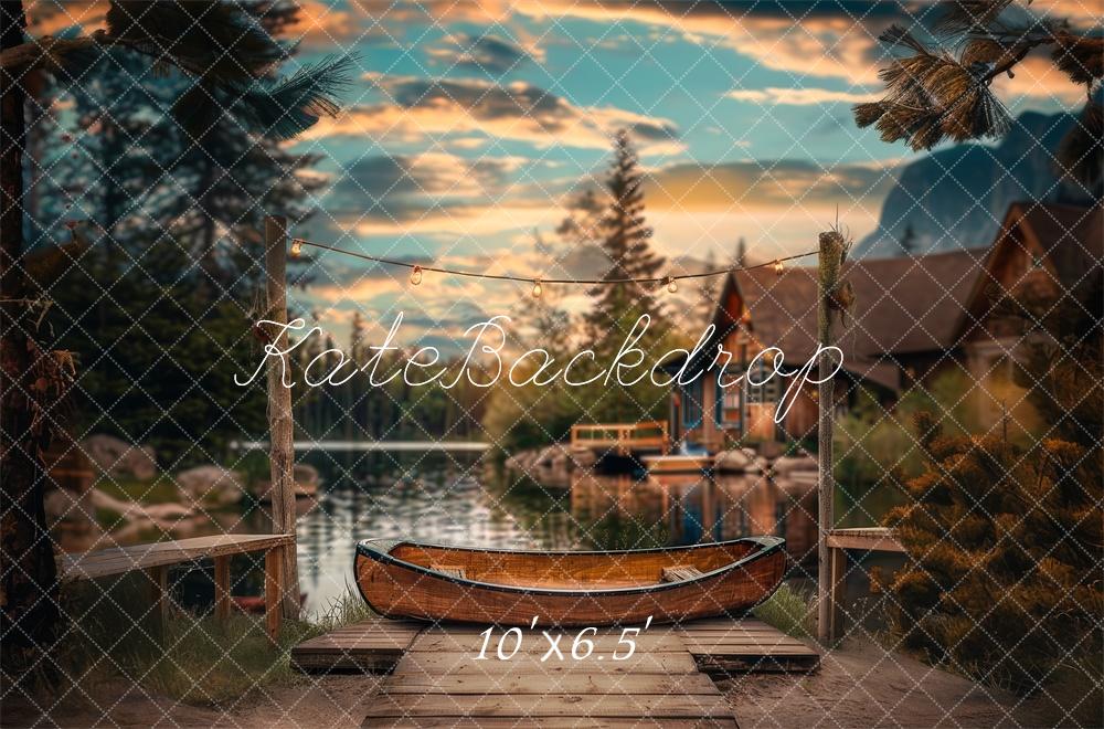 Lightning Deals Kate Canoe Dock Lake Forest Cabin Backdrop Designed by Lidia Redekopp -UK