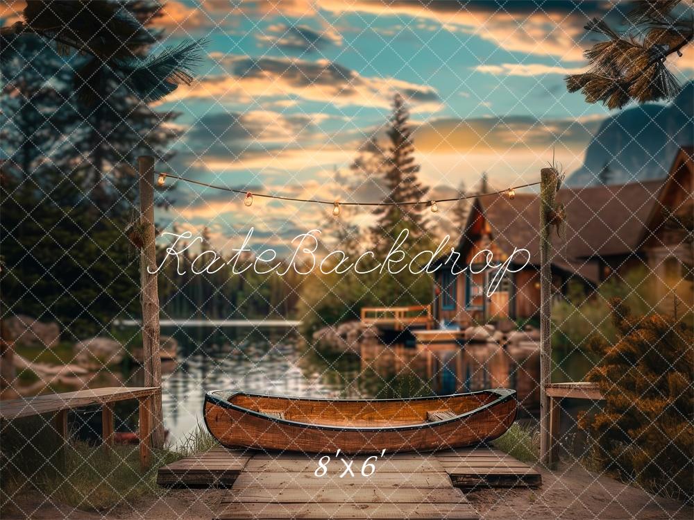 Lightning Deals Kate Canoe Dock Lake Forest Cabin Backdrop Designed by Lidia Redekopp -UK