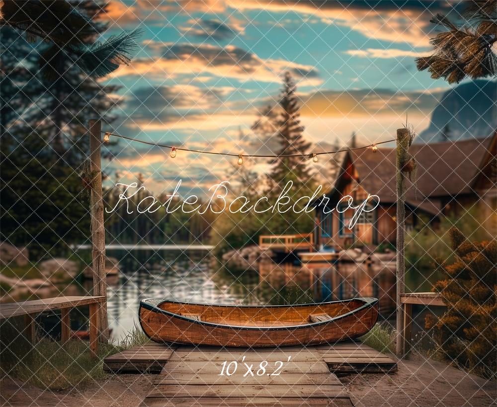 Lightning Deals Kate Canoe Dock Lake Forest Cabin Backdrop Designed by Lidia Redekopp -UK