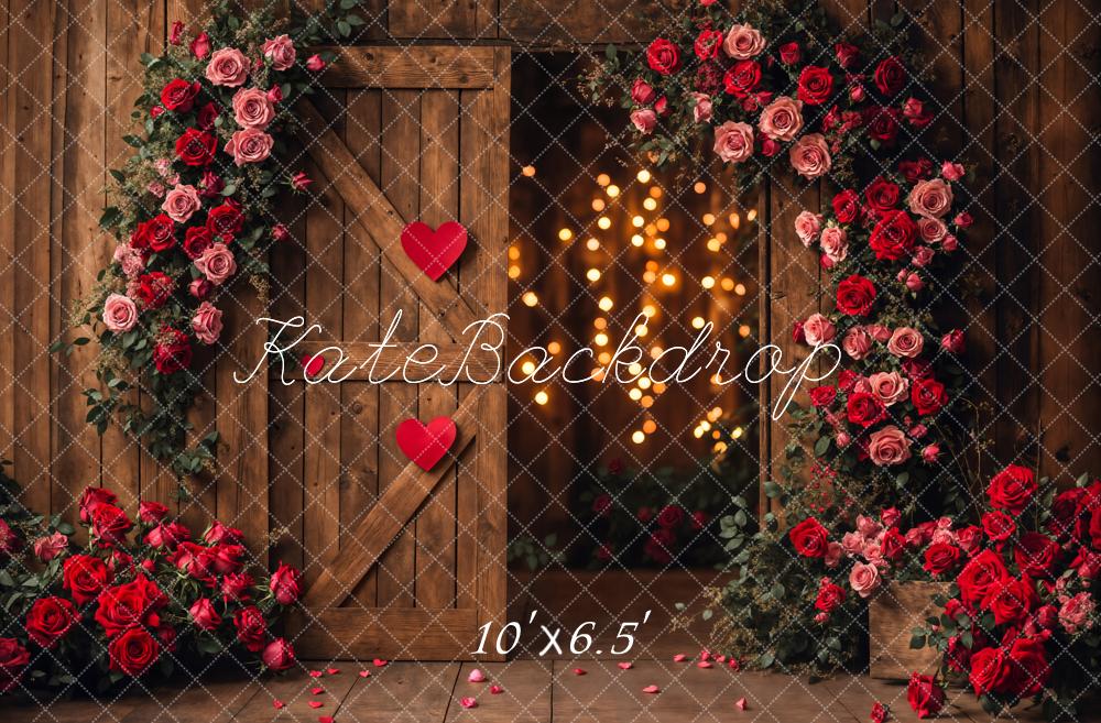 Lightning Deals Kate Valentine's Day Flower Arch Barn Door Backdrop Designed by Emetselch -UK