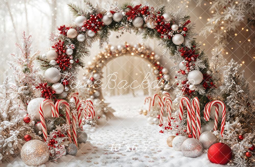 Lightning Deals Kate Christmas Candy Cane Arch Snow Backdrop Designed by Emetselch -UK