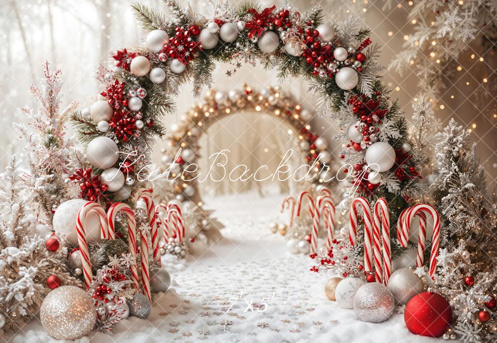 Lightning Deals Kate Christmas Candy Cane Arch Snow Backdrop Designed by Emetselch -UK