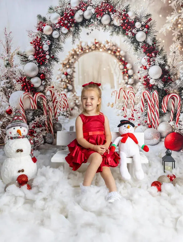 Kate Christmas Candy Cane Arch Snow Backdrop Designed by Emetselch -UK