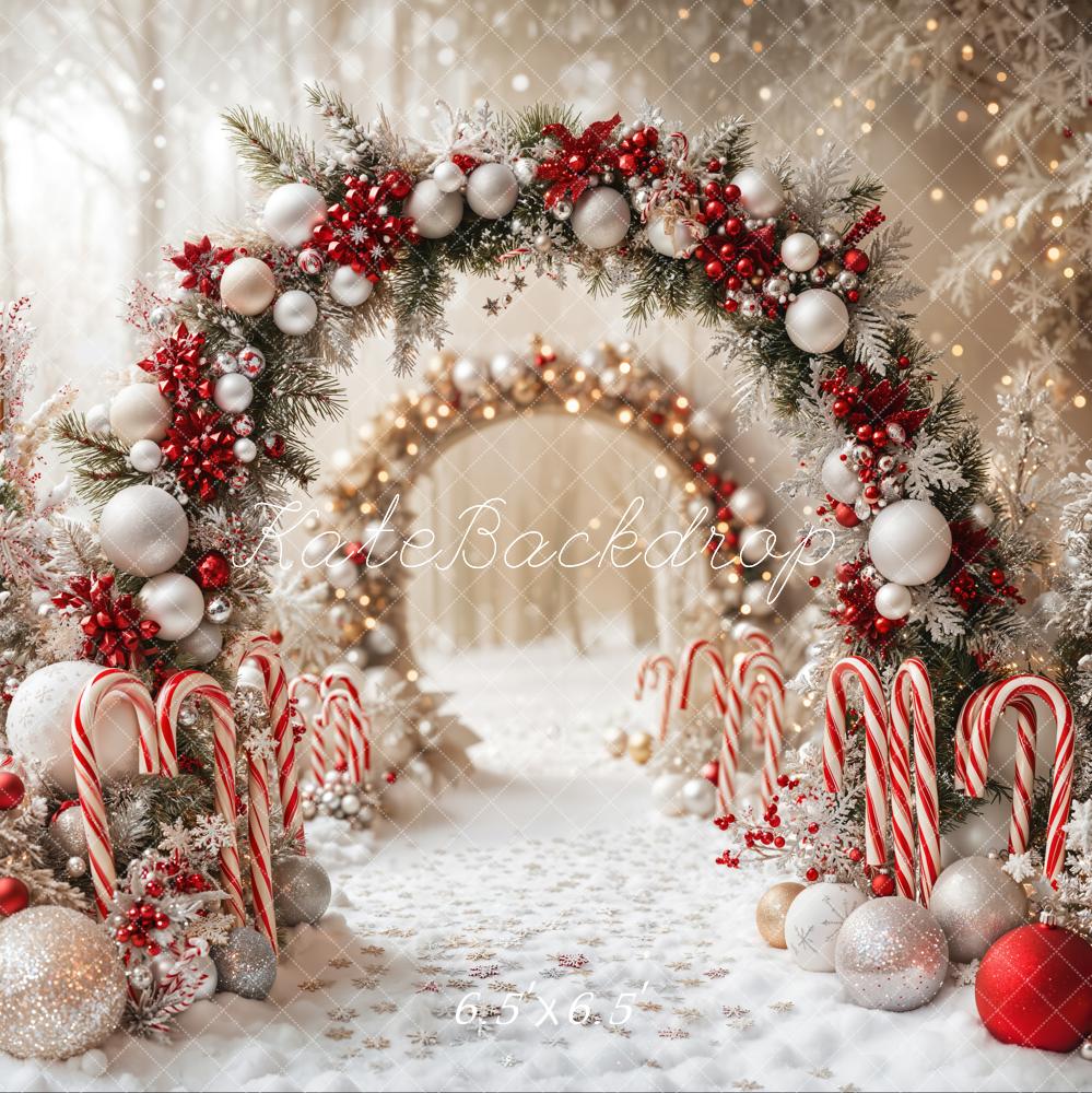 Lightning Deals Kate Christmas Candy Cane Arch Snow Backdrop Designed by Emetselch -UK
