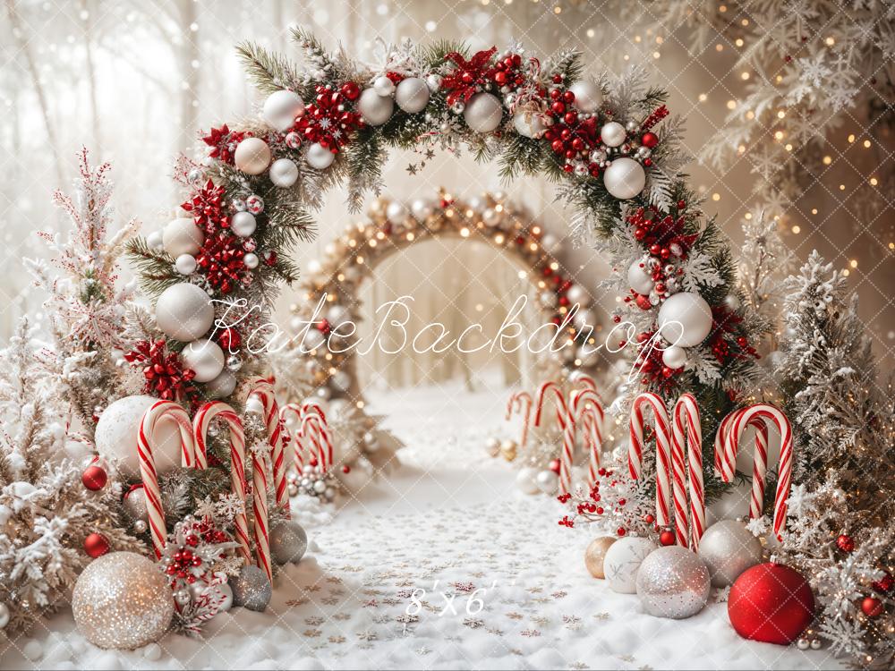 Lightning Deals Kate Christmas Candy Cane Arch Snow Backdrop Designed by Emetselch -UK