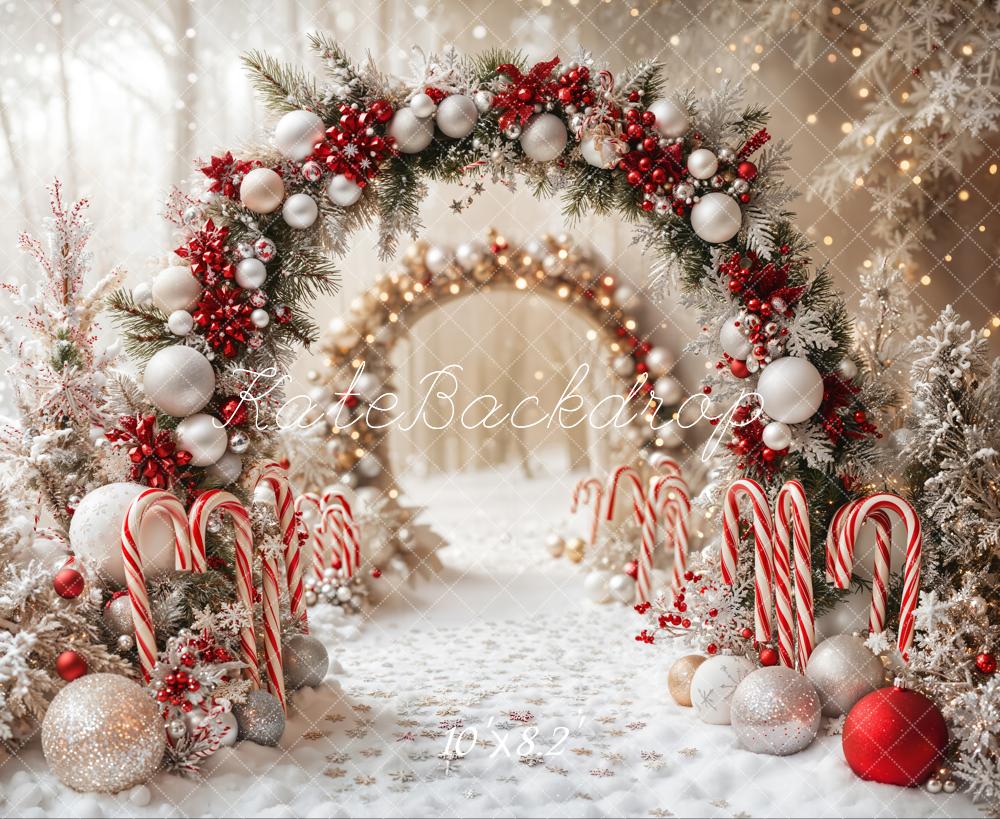 Lightning Deals Kate Christmas Candy Cane Arch Snow Backdrop Designed by Emetselch -UK