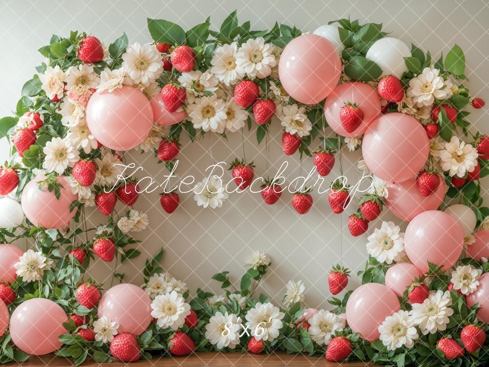Lightning Deals Kate Summer Strawberry Floral Balloon Arch Backdrop Designed by Emetselch -UK