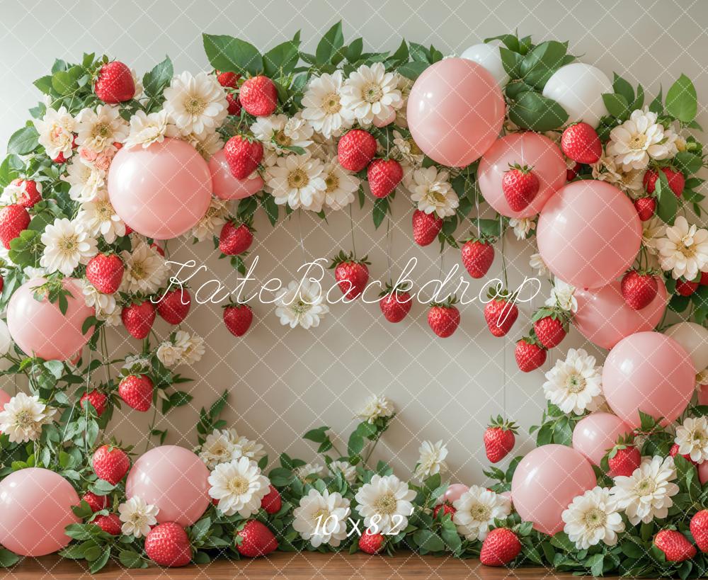 Lightning Deals Kate Summer Strawberry Floral Balloon Arch Backdrop Designed by Emetselch -UK