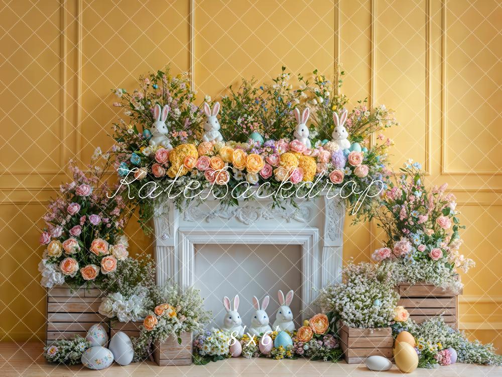 Kate Easter Bunny Flower Fireplace Yellow Backdrop Designed by Emetselch -UK