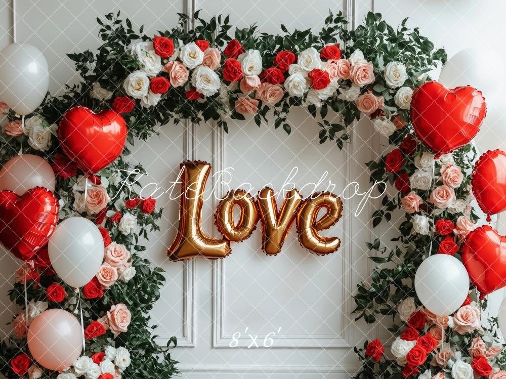 Lightning Deals Kate Valentine's Day Love Balloon Flower Arch Backdrop Designed by Patty Robert -UK