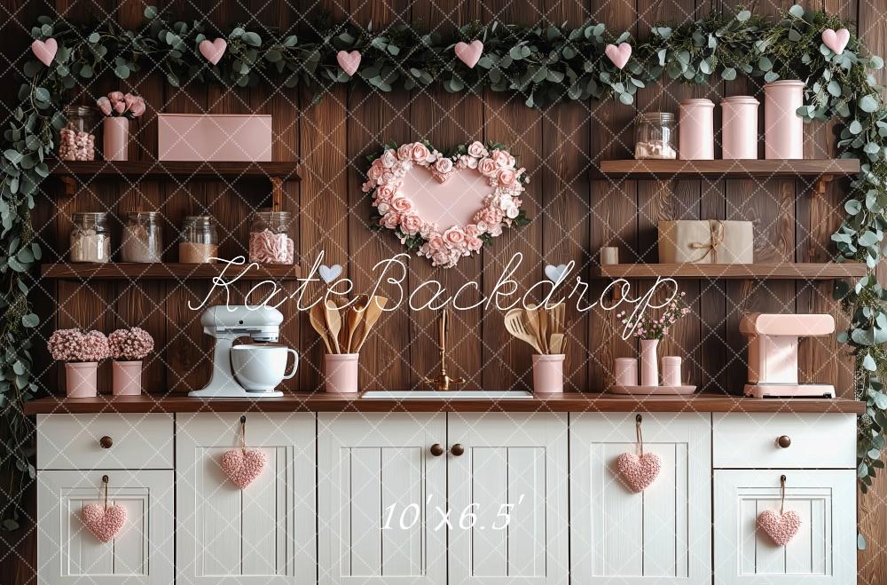 Kate Valentine's Day Pink Kitchen Hearts Backdrop Designed by Patty Robert -UK