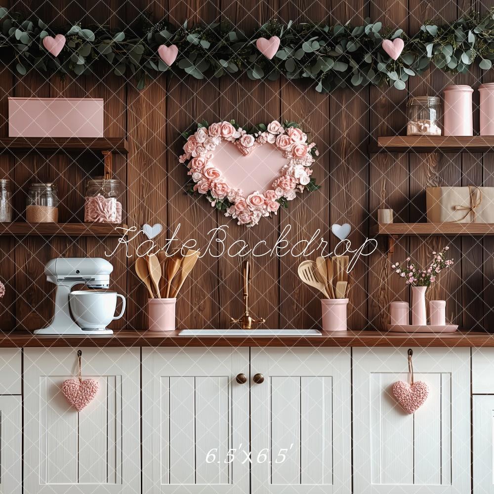 Kate Valentine's Day Pink Kitchen Hearts Backdrop Designed by Patty Robert -UK