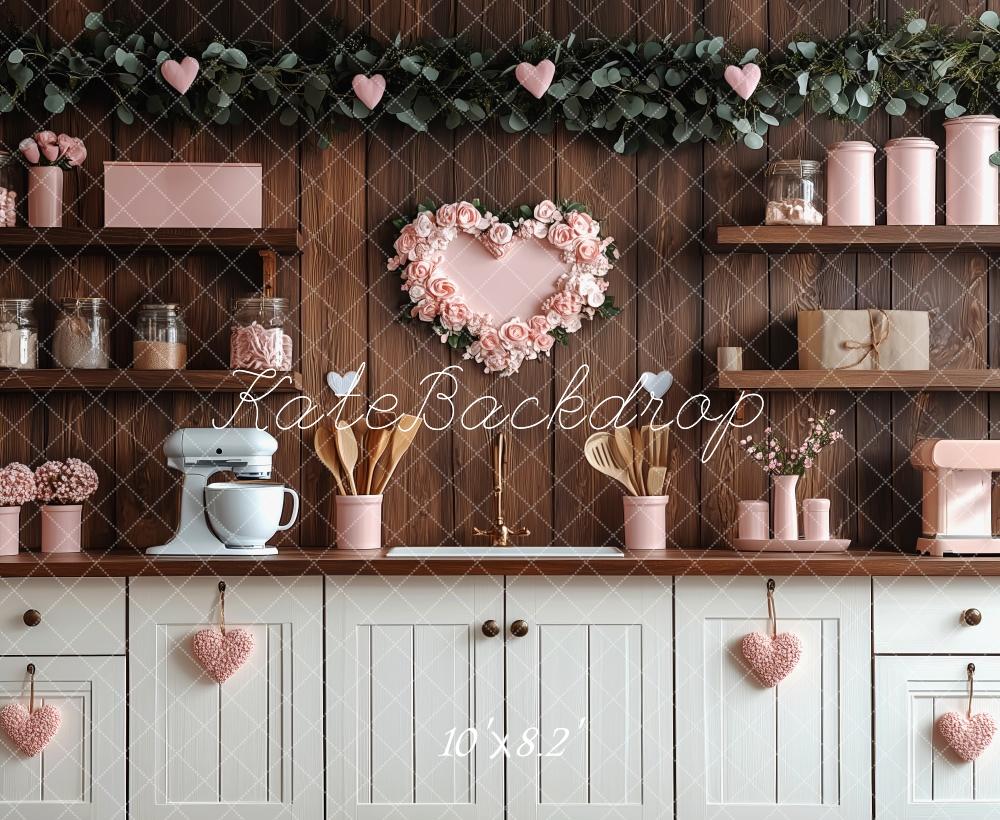 Kate Valentine's Day Pink Kitchen Hearts Backdrop Designed by Patty Robert -UK