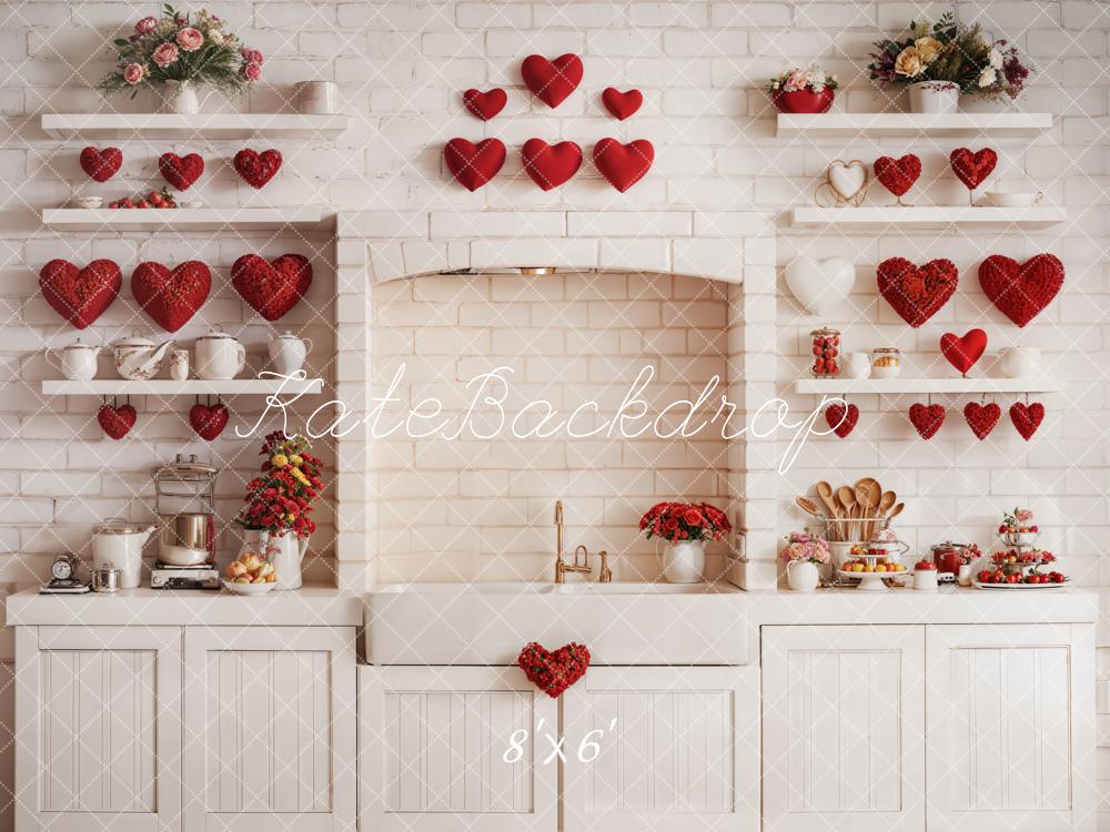 Kate Valentine's Kitchen Backdrop Red Heart Cabinets Designed by Emetselch
