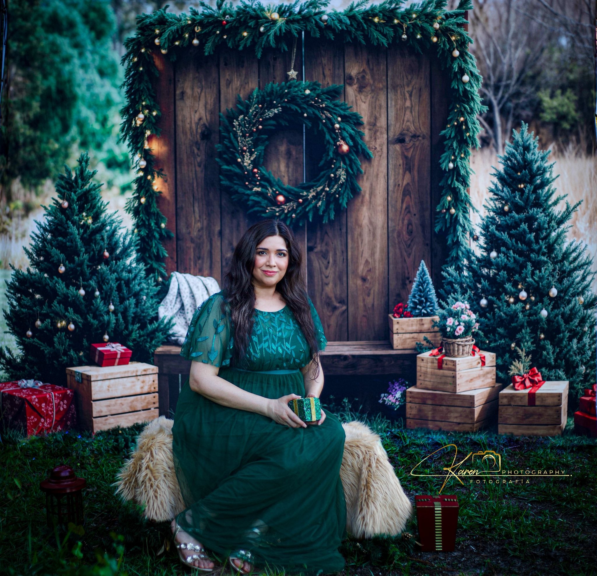 On Sale Kate Christmas Forest Rustic Wooden Barn Backdrop Designed by Emetselch -UK