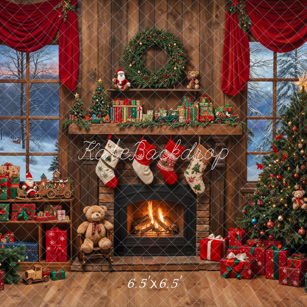 Kate Christmas Tree Fireplace Wooden Backdrop Designed by Emetselch
