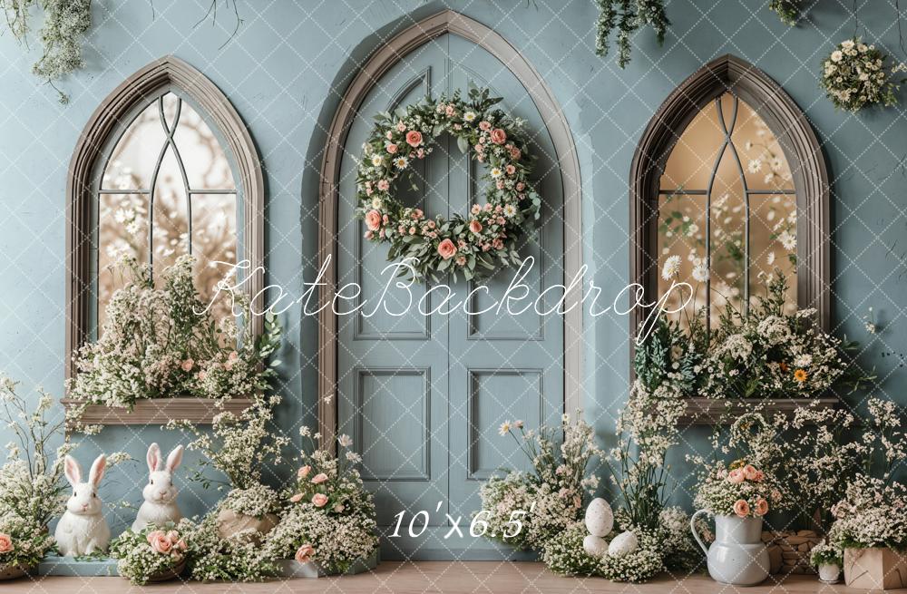 Kate Easter Bunny Floral Blue Door Backdrop Designed by Emetselch -UK