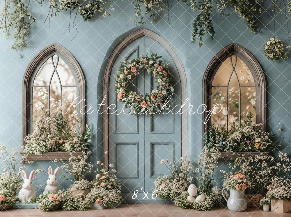 Kate Easter Bunny Floral Blue Door Backdrop Designed by Emetselch -UK