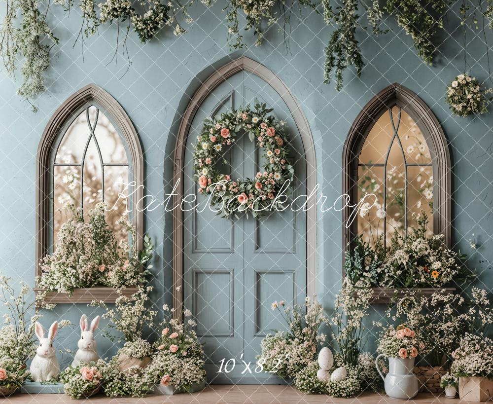 Kate Easter Bunny Floral Blue Door Backdrop Designed by Emetselch -UK