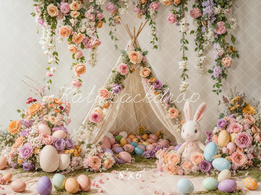 Kate Easter Bunny Floral Tent Colorful Backdrop Designed by Emetselch -UK