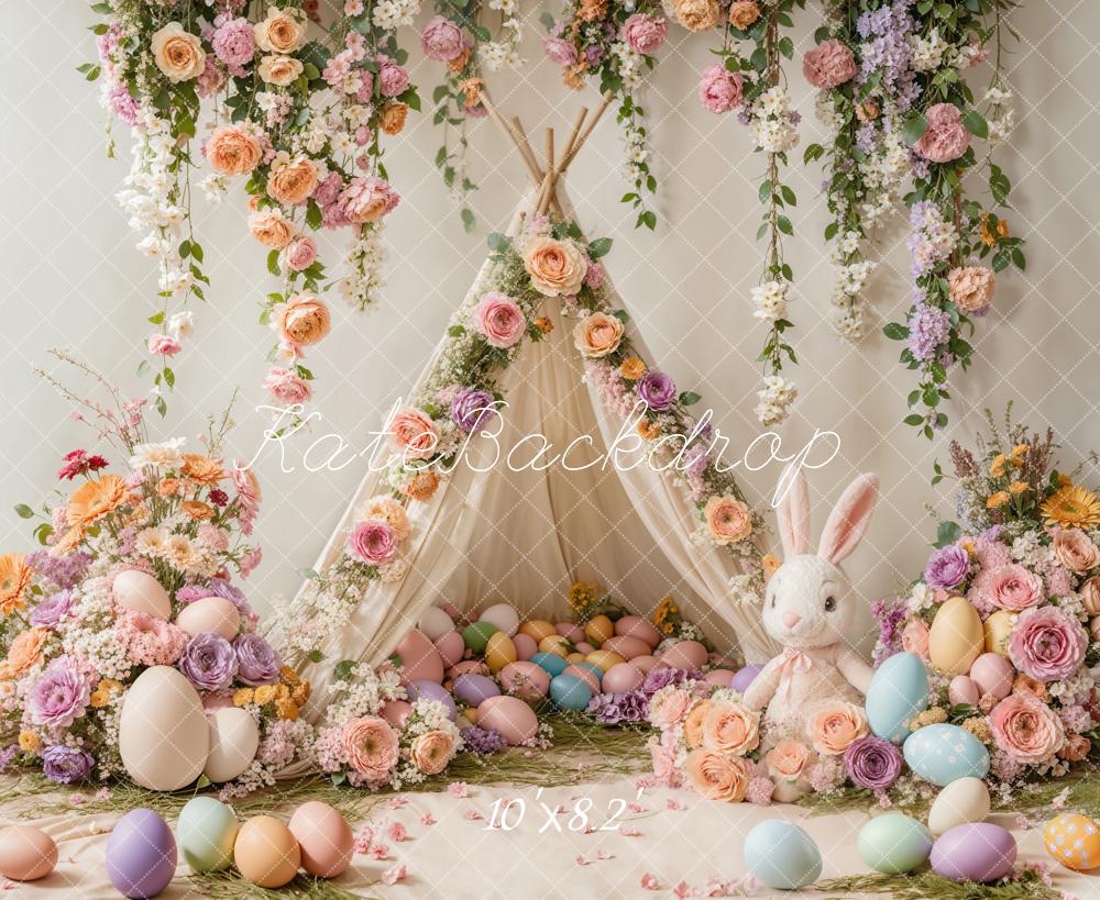 Kate Easter Bunny Floral Tent Colorful Backdrop Designed by Emetselch -UK